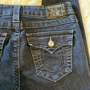NWOT True Religion SERENA Crystal Buttons Super Skinny Jeans ~ in Dark Blue